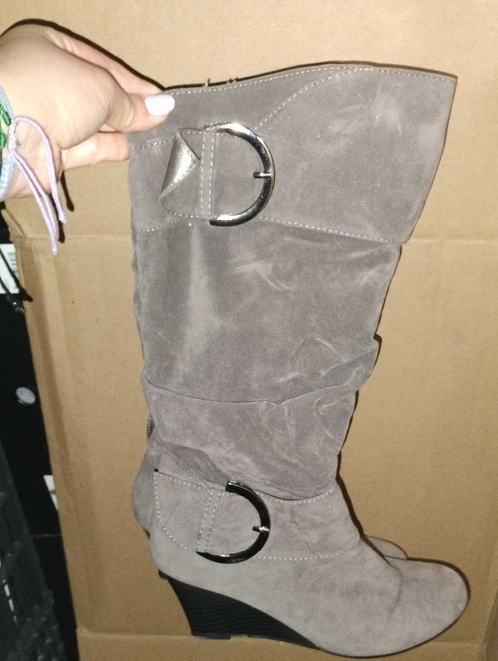 Rue 21 Gray Suede Wedge Boots with Buckle Accent